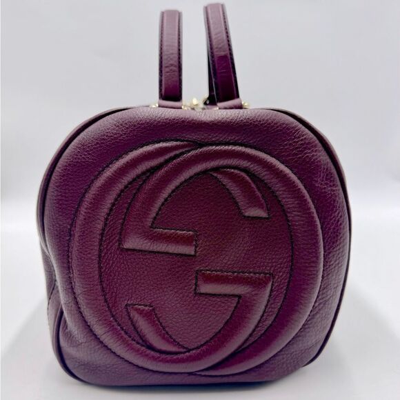 Gucci SoHo Plum Leather Bowler Boston Doctor Bag Interlocking GG Satchel Ex++ - Picture 3 of 16